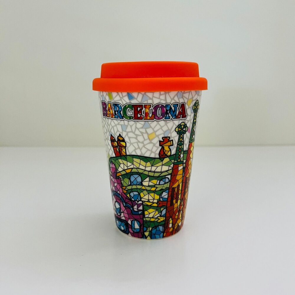 Barcelona Trencadís-Style Mosaic Design Of The Sagrada Familia Cup & Orange Lid